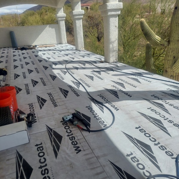 Deck waterproofing in progress — Arizona